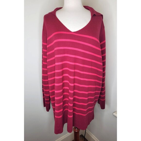 Lilla Popken Sweaters - Lilla Popken Womens Plus Sweater Striped 24/26 Burgundy Pink careerware Casual
